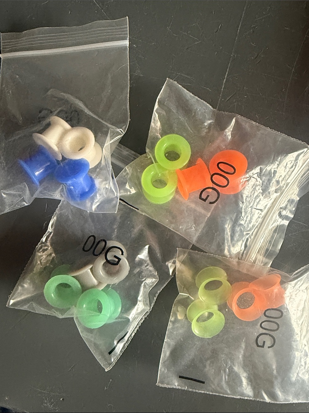 Multi-Color Silicone Tunnel Ear Plugs - Green, Orange, Yellow,Blue, White, Grey